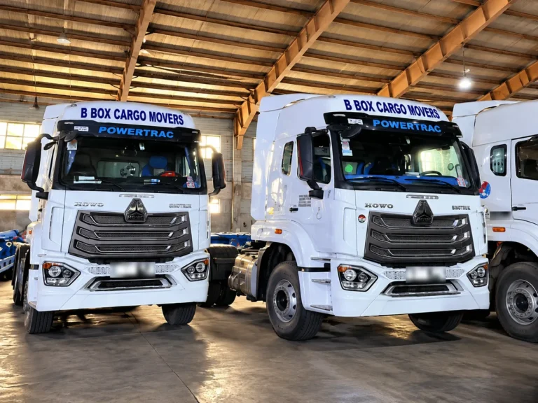 B BOX Cargo Movers trucks parked in the warehouse