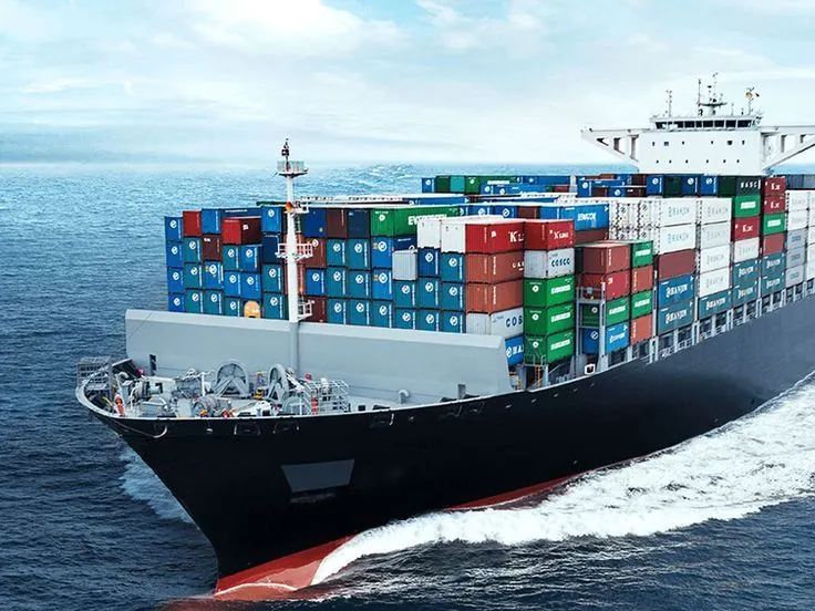 Container ship carrying cargo at sea